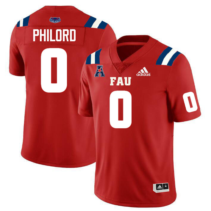 Florida Atlantic Owls #0 Wendol Philord College Football Jerseys Stitched-Red